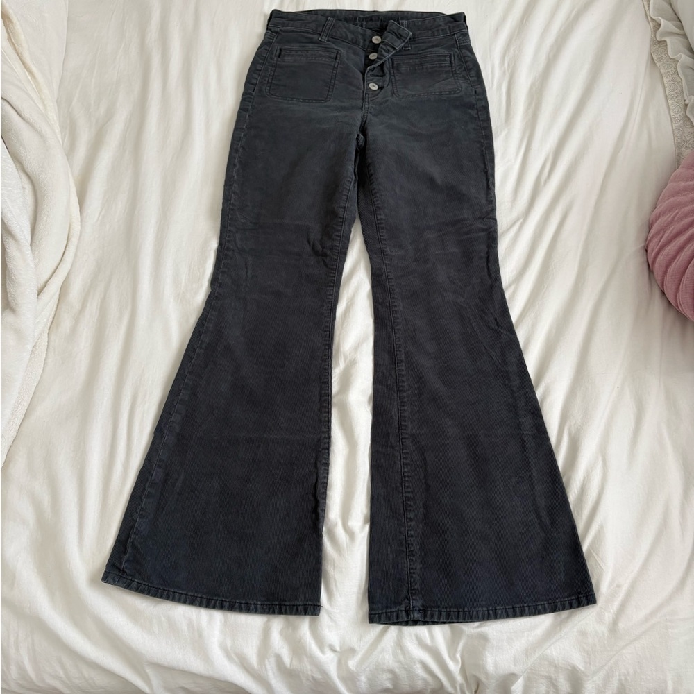 American Eagle Black/Navy High Waisted Corduroy Flare Pant